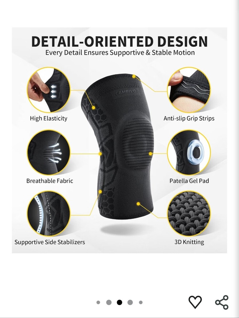 CAMBIVO  Knee Brace, Patella Gel Pad Side Support